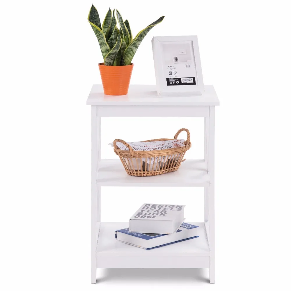 Giantex 3-Tier Nightstand End Table Storage Display Shelf Living Room Furni White New Home Furniture HW58944