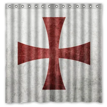 

Hot New 180 x 180cm Knights Templar Cross Print Waterproof Fabric Bathroom Shower Curtain With Curtain Hooks Rings Free Shipping