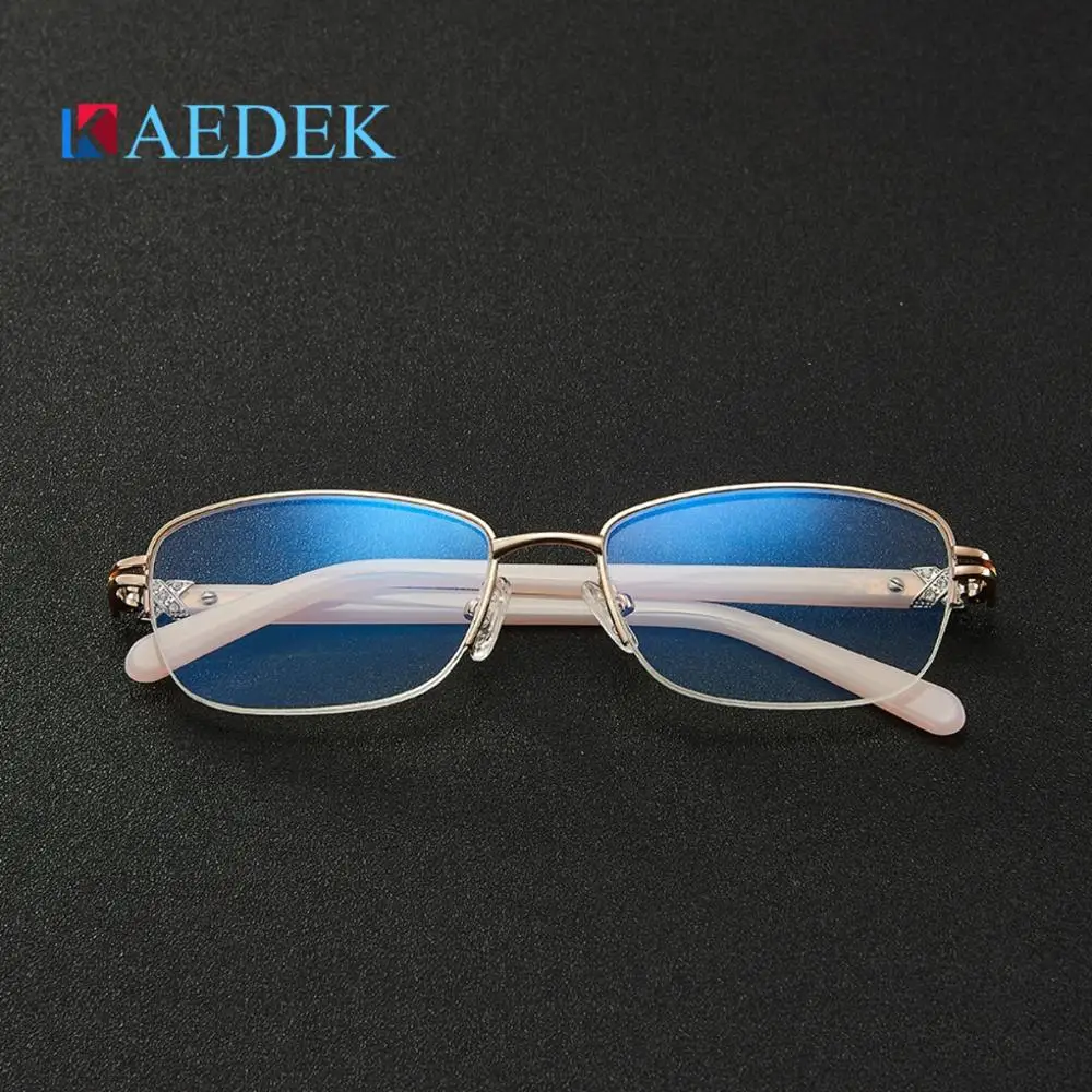 Женские синие очки для чтения из смолы, женские металлические очки с полуоправой для дальнозоркости+ 1,0+ 1,5+ 2,0+ 2,5+ 3,0 диоптрий для ladyKB2509