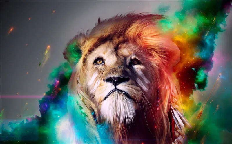 

Christmas gift 5D Needlework Diy Diamond Painting Cross Stitch Colorful lion animal Diamond Embroidery Print round Drill cube