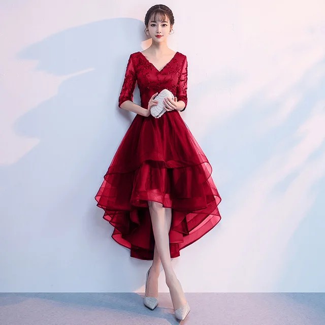 Вечерние платья невесты с v-образным вырезом Восточное женское платье-Ципао элегантный в китайском стиле длинные Qipao Роскошные халаты для невесты одежда Vestido s-xxxl - Цвет: red 1
