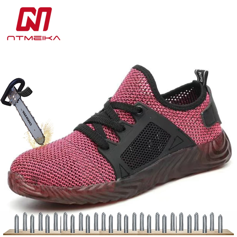 

Plus Size 35-43 Women Work Safety Shoes Steel Toe Puncture-proof Safety Work Boots Pink Sneakers Casual Work Shoes WB13