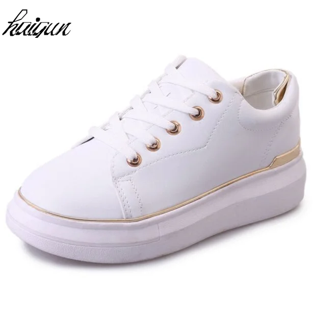 

Shoes Women 2017 Spring Fashion Women Casual Shoes Flats White Leather Fashion Shoes Lace-Up Summer Female Student Walking Shoes
