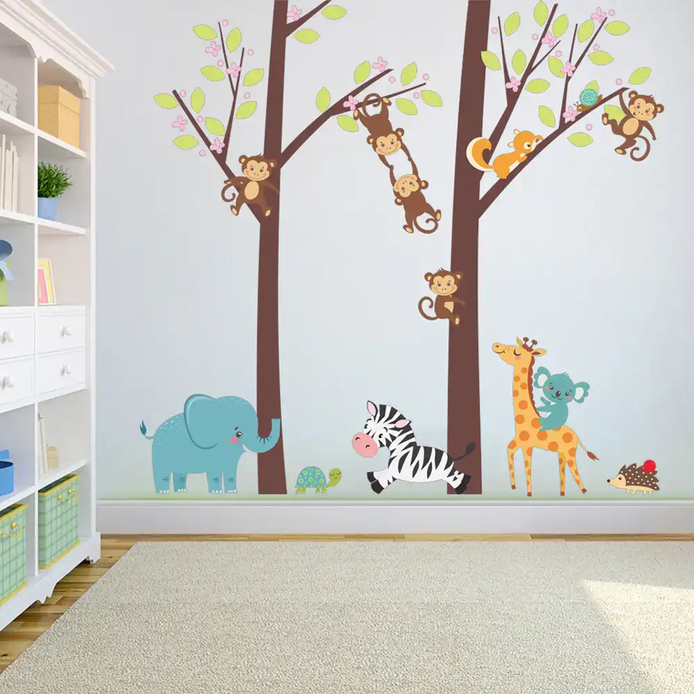 Wall Sticker Living Room Bedroom Background Jungle Animal Tree Kids Baby Nursery Sticker Mural Decor Decal Drop Shipping June Wall Stickers Aliexpress