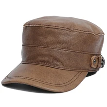 Элегантная шапка из натуральной кожи на осень и зиму, теплые головные уборы из воловьей кожи в стиле милитари, головные уборы для мужчин и женщин, Высококачественная брендовая Кепка на плоской подошве, новинка