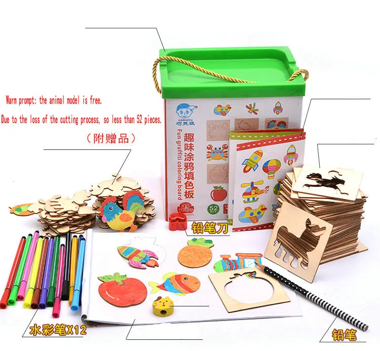 Free shipping Children's wooden animal models Copying Notebook toy, plates, paintings, creative templates, puzzle toys