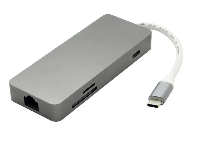 Горячий тип C USB C концентратор 7 в 1 многопортовый USB 3,0 type C к HDMI USB 3,0 RJ45 SD/TF кардридер зарядка PD адаптер конвертер для Mac - Цвет: a