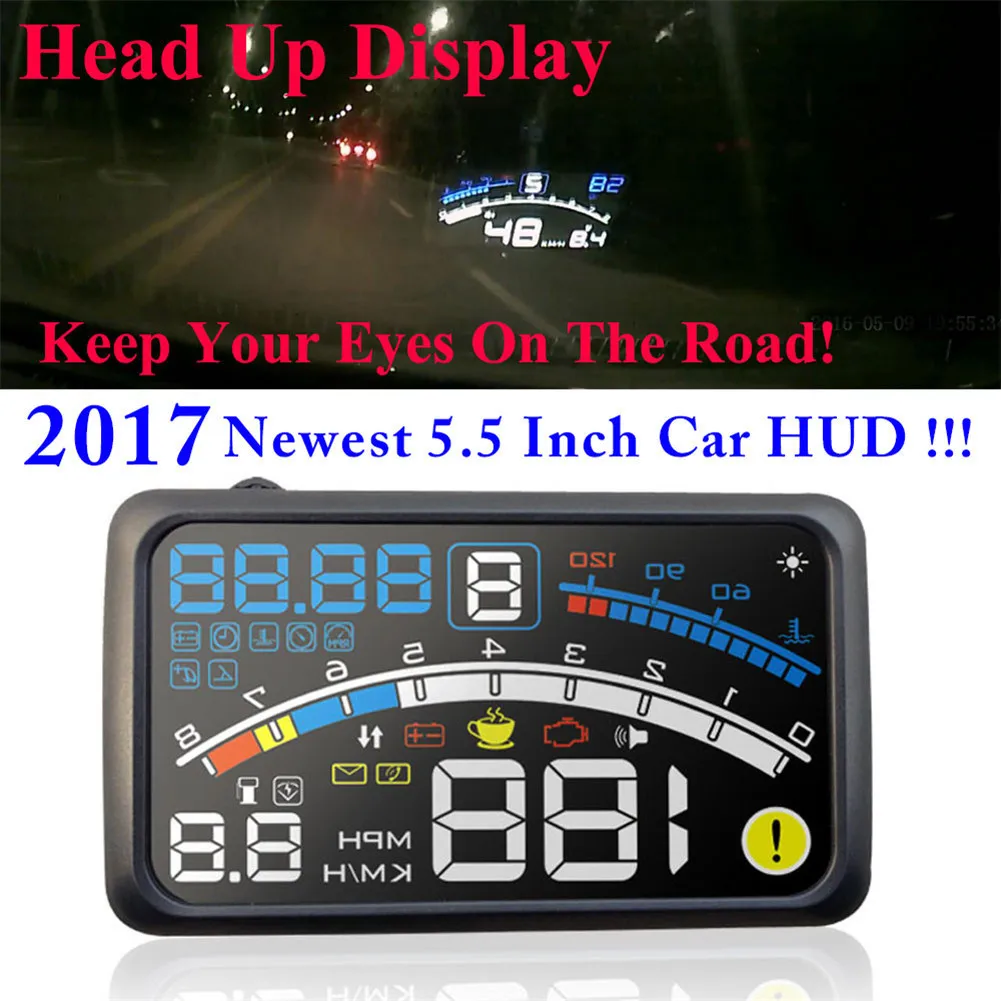 Автомобильный проектор HUD на лобовое стекло 5,", автомобильный OBD2 II 4E EUOBD, автоматическая электронная сигнализация напряжения, Предупреждение о превышении скорости