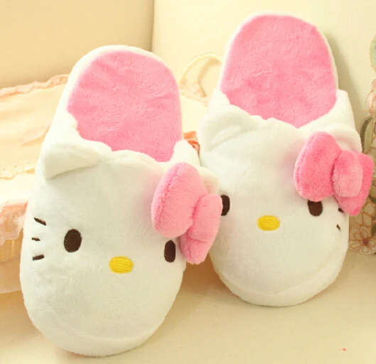 

Super cute 1 pair cartoon plush princess girl hello kitty winter warm soft flat home floor slippers children creative toy gift
