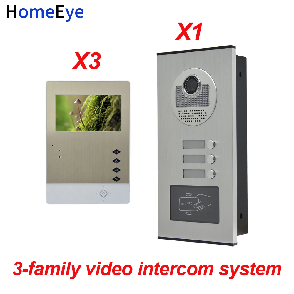 HomeEye 3 Families Door Bell Home Access Control System 4.3'' LTD 4-Wire Multi Apartments Video Door Phone Intercom + RFID Card HomeEye 3 Families Door Bell Home Access Control System 4.3'' LTD 4-Wire Multi Apartments Video Door Phone Intercom + RFID Card