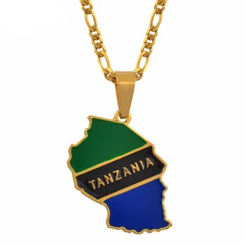 

Tanzania Country Map Flag Pendant Necklaces for Women Men Gold Color Tanzanian Maps Jewelry Gifts