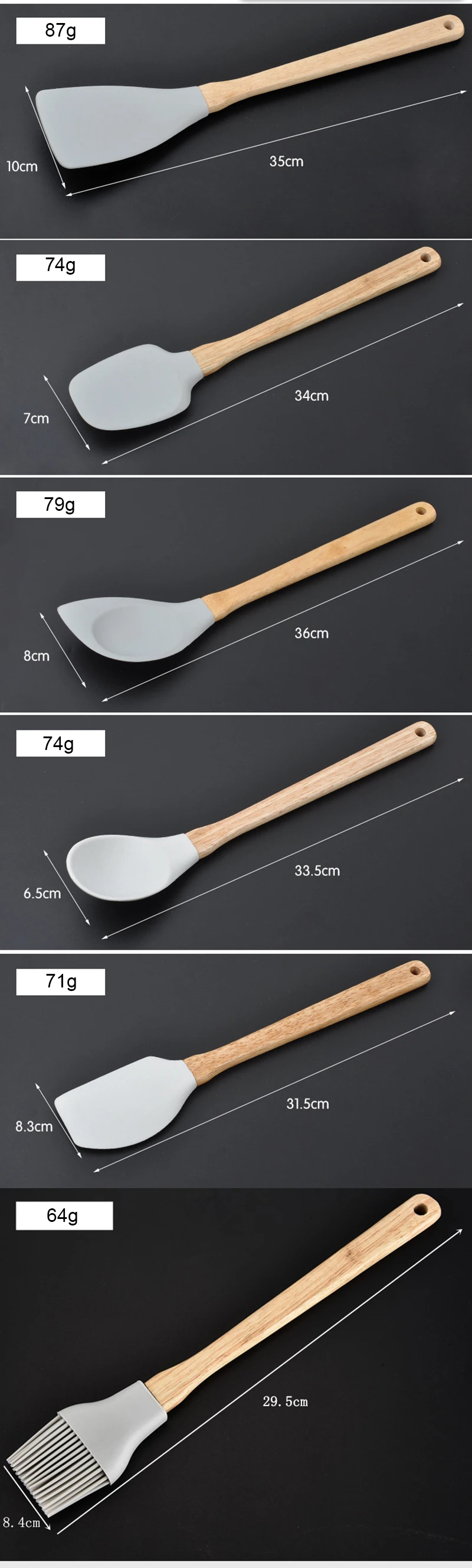 6 шт. FDA кухонные силиконовые инструменты для приготовления пищи деревянная ручка ложка лопатка Черпак щетка ковш посуда кухонные инструменты набор посуды