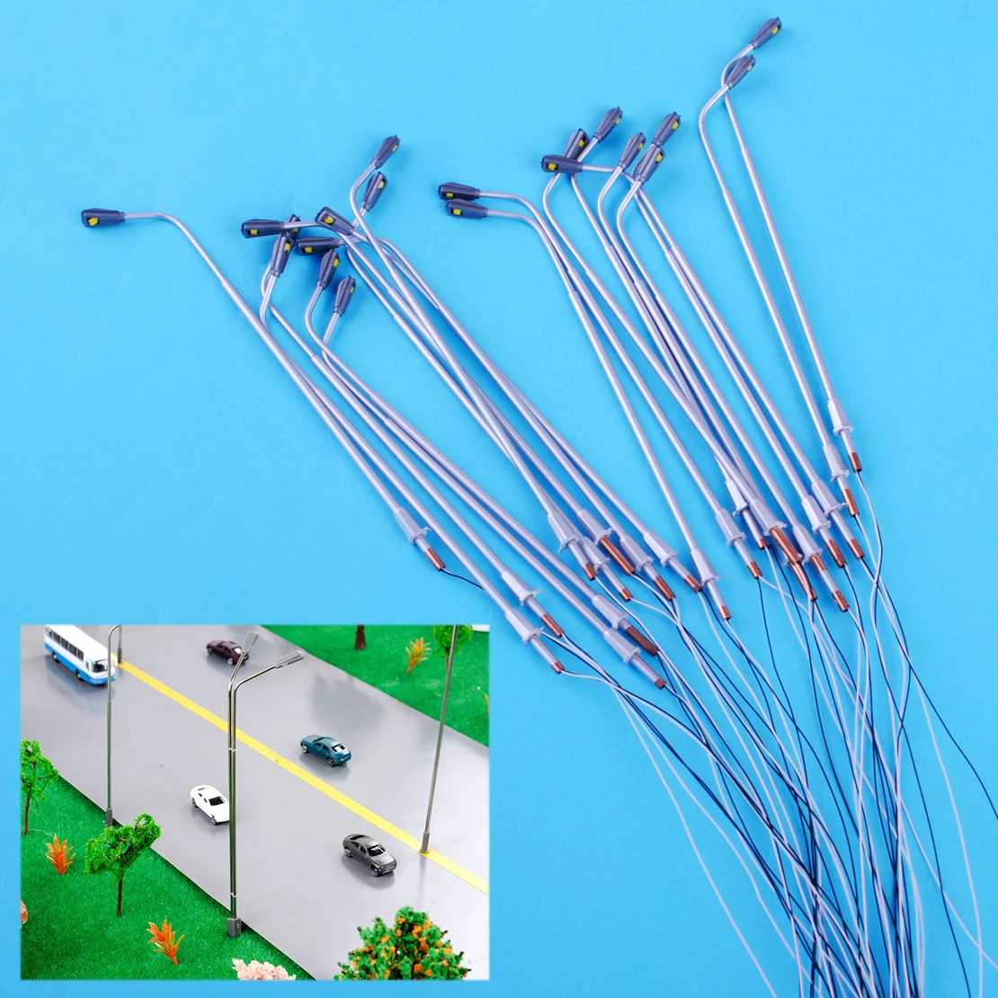 

20pcs 1:100 Scale Model Railway Train Lamp Post Street Lights LEDs 3V Toy Accessory Decorations