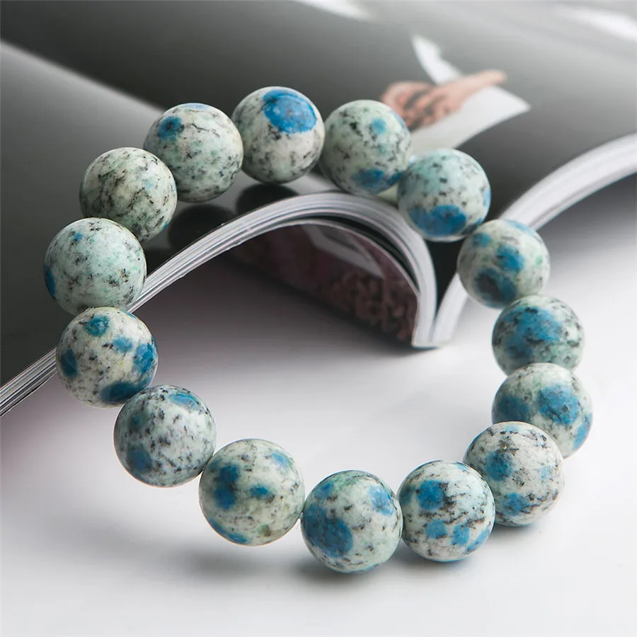 Genuine Natural K2 Jas per Granite Azurite Gems Stone Crystal Stretch Big Round Beads Bracelet 11mm 12mm 13mm 14mm | Украшения и