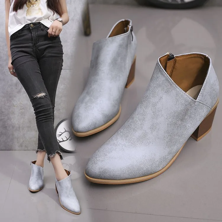 2018 High Heel Thick With Small V Bare Boots Pointed Single Boots Rub Color Large Size Martin Boots Female Women ShoeM8D131 (9)