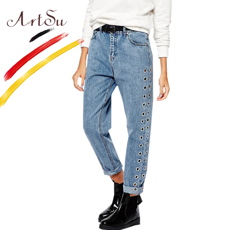 ArtSu Boyfriend Style Women Straight Jeans Streetwear High