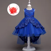 Детские платья из тюля с вышивкой спереди и сзади; цвет розовый, красный, Тиффани, темно-синий; кружевное платье из тюля для девочек на свадьбу