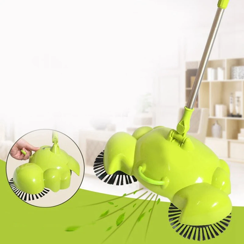 

Stainless Steel Sweeping Machine Push Type Hand Push Magic Broom Dustpan Handle Household Cleaning Hand Push Sweeper-Green