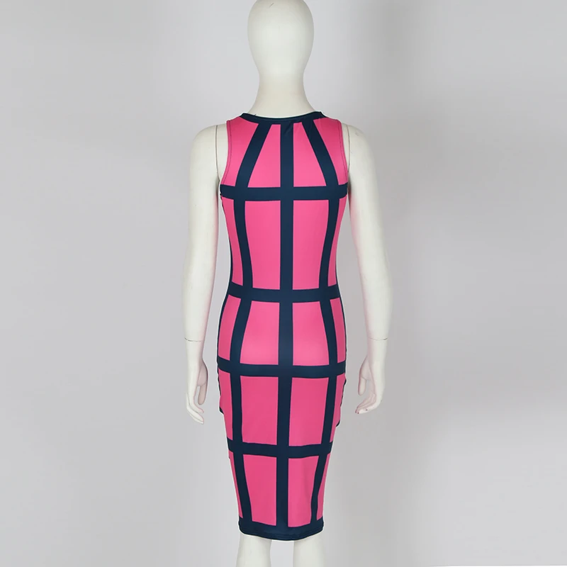 Kostlich Summer Dress New Fashion Women O-Neck Sleeveless Plaid Sexy Bodycon Mini Dress Plus Size Party Night Club Wear Vestidos (3)