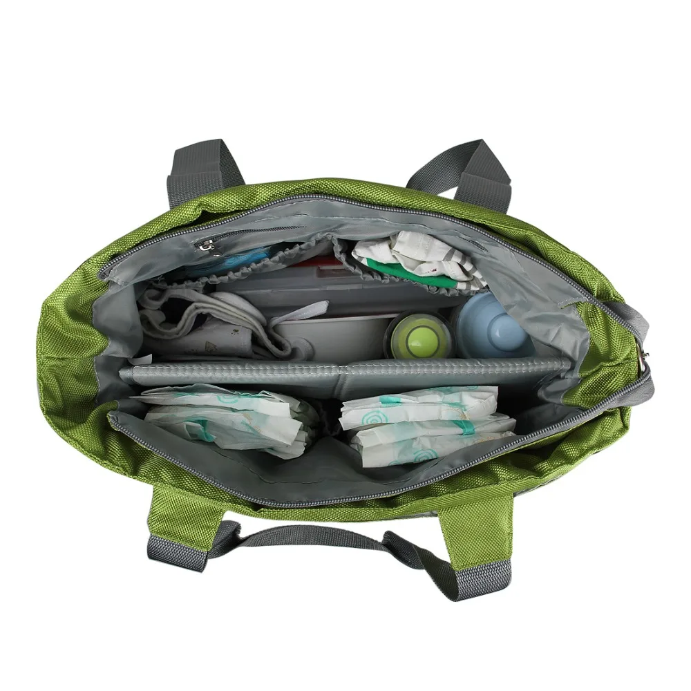 Bolsa de pañales para bebé mommore bolsa de pañales verde con almohadilla cambiante bolsas grandes para mamá bolsos de mano impermeable para cochecito de bebé - 5