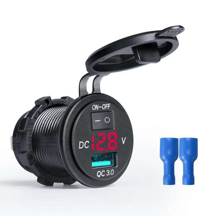 

DIY Quick Charge QC 3.0 Waterproof USB Car Charger LED Voltmeter Switch 12-24V 18W For Car Marine Boat Rv Truck Camper Mobiles