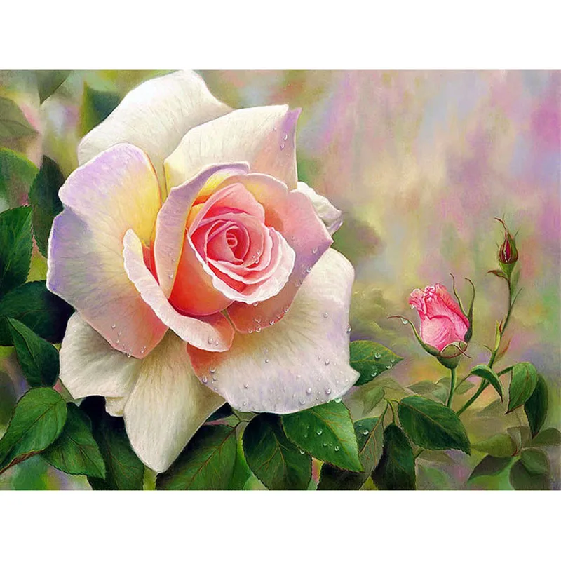 YIKEE diamond painting White Rose,diamond mosaic full square,free