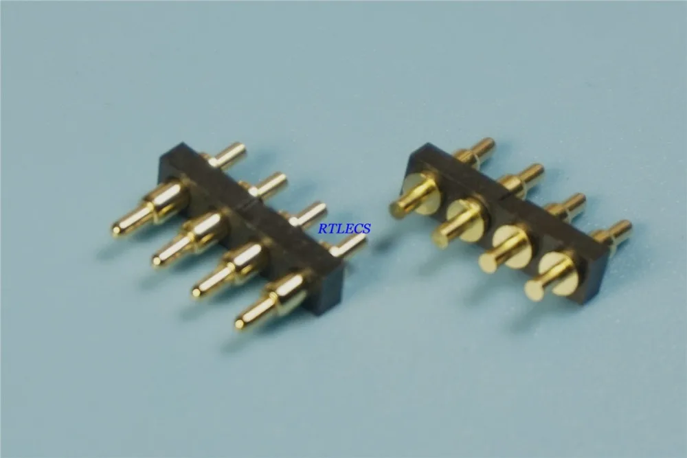 

10pcs Spring loaded Pogo pin connector 4 Pin Pitch 2.54 mm Through Holes Brass material Gold 1u Single Row PCB 2.0mm Thin