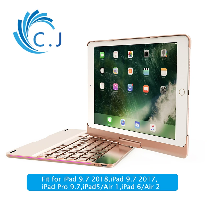 

Ultra-thin Smart Wireless Bluetooth Keyboard Case Cover 360 Rotation for 2018/2017 iPad9.7, iPad air2/1, iPad Pro 9.7