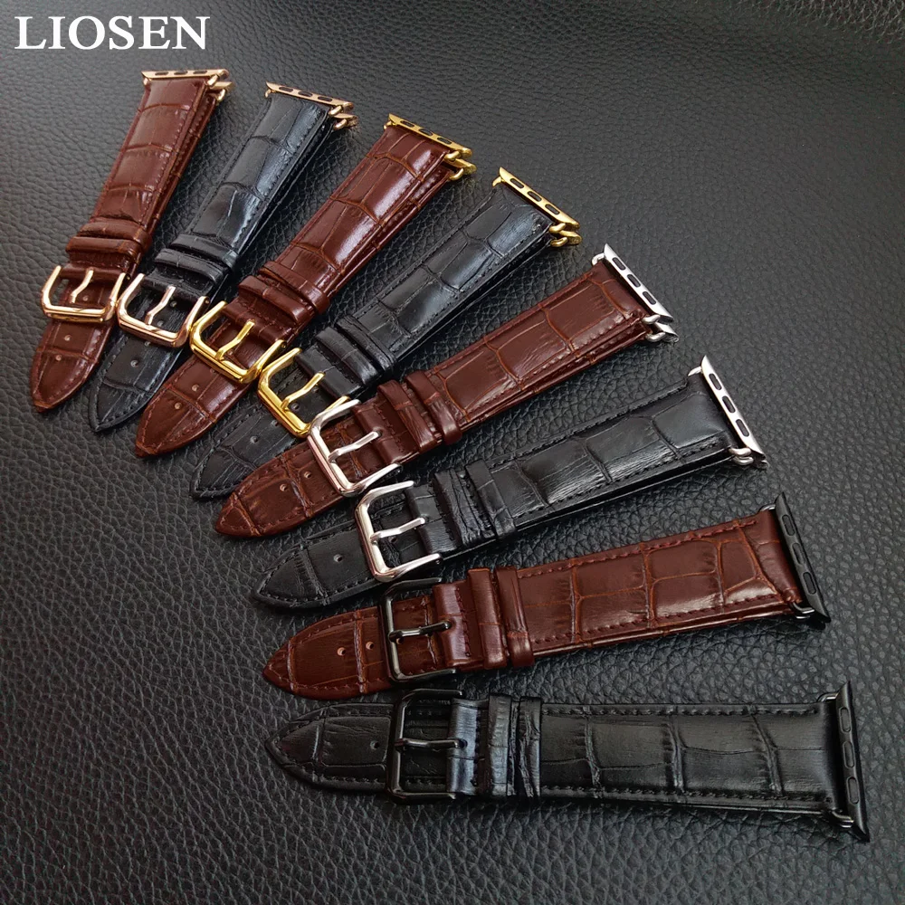 Ремешок LIOSEN из натуральной кожи для Apple Watch Series 1 2 3 черный коричневый браслет