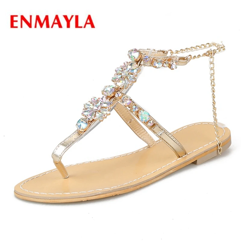 

ENMAYLA New fashion summer women square heel crystal bling bling sandals lady summer sweet sandals ZYL447
