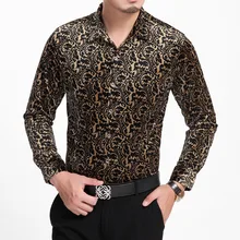 HOT 2015 autumn and winter new men clothing Flower long-sleeve shirt leopard print gold velvet shirt singer costumes nightclub