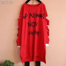 82 весенняя одежда Большие размеры свободные Длинный дизайн женская футболка с длинными рукавами рубашка бисером большая дыра Классическая рубашка