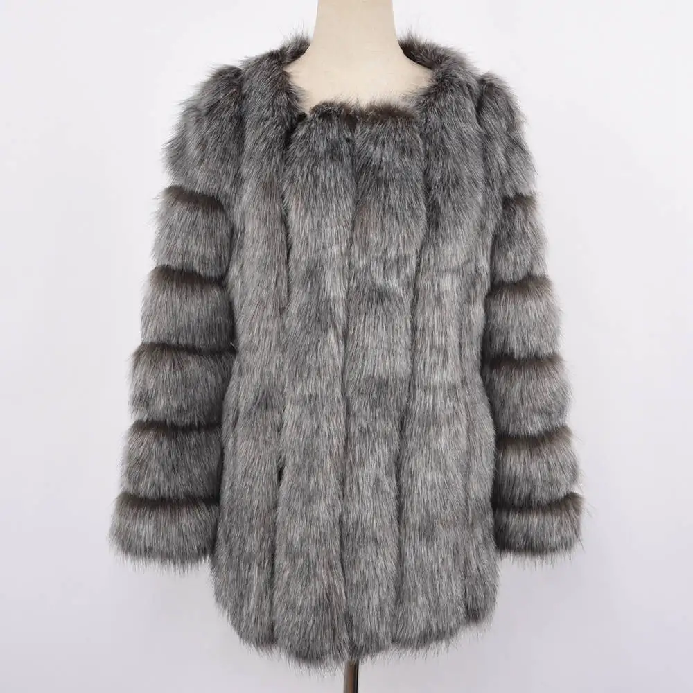 Женская Шуба из искусственного меха, пушистая Меховая куртка из искусственного меха, зимний толстый теплый мех, модный стиль, высокое качество, розничная/ S8409 - Цвет: Silver