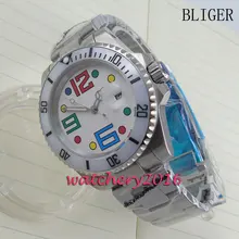 40mm Bliger white dial luminous markers ceramic bezel colourful number sapphire glass Automatic movement Men s