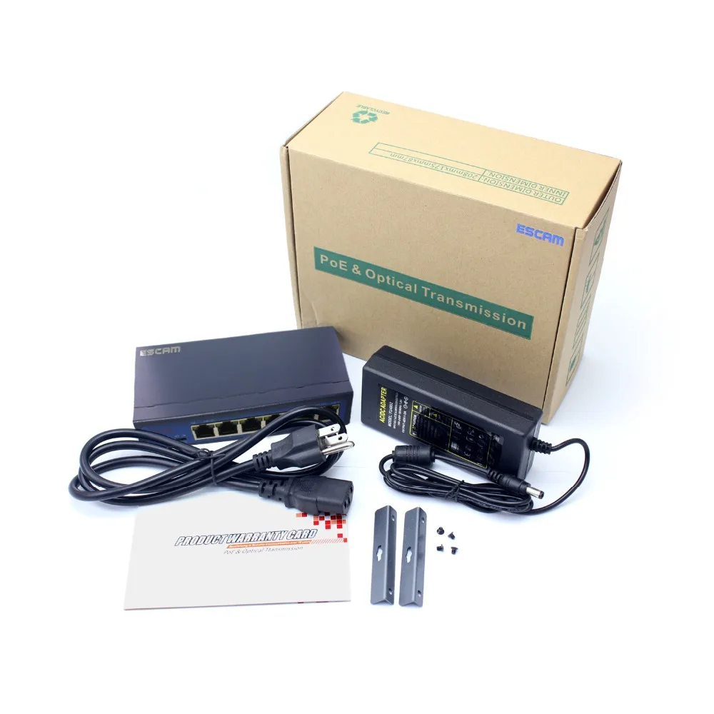 

ESCAM 4+2CH POE Switch 10/100M 150m Distance 85W DC&2 Lan Port for network IP Camera 4CH POE Power Supply Adapter