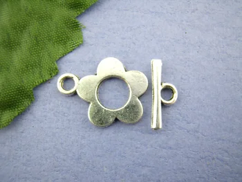 

DoreenBeads Zinc Based Alloy Toggle Clasps Flower Antique Silver Color DIY Making Jewelry Findings 20mm x16mm-16mm x6mm, 6 Sets