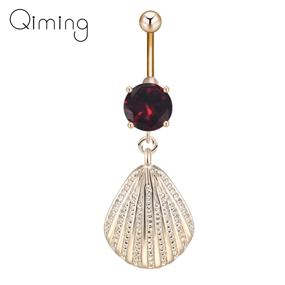 

Sea Shell Red Cubic Zircon Dangle Pendant Button Navel Belly Barbell Ring Girl Women Body Piercing Jewelry Charm Gift