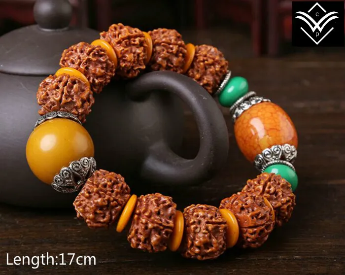 

Rudraksha Bodhi 5 Segment Buddha Beaded Bracelet