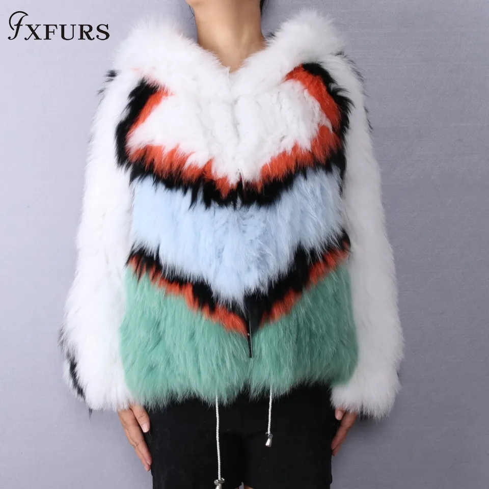 Fxfurs Renard Tricoté color 3 Fourrure Chaud Vestes Véritable Couleurs Capuche Femmes 2019 Manteau Mode Patchwork Avec De 1 color 2 Hiver Color rUq1PStnr
