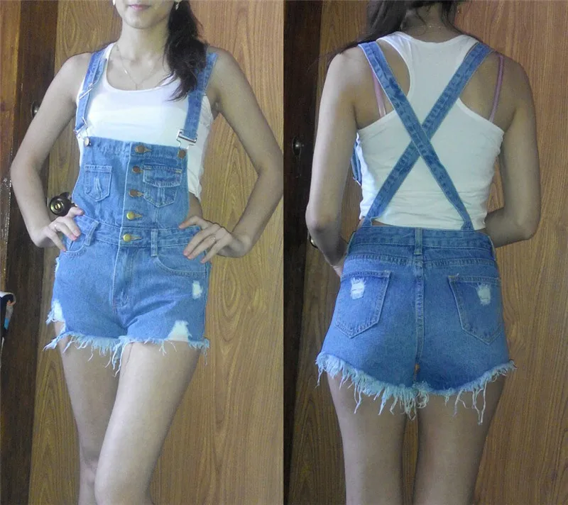 The new college wind denim strap shorts female summer hole loose Korean students was thin sling tide (29)