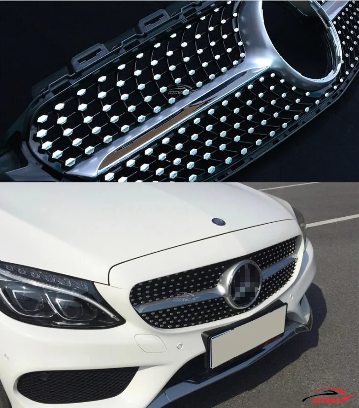 2015 Up ABS Plastic W205 Diamond Silver Mesh Grill Grille for Mercedes