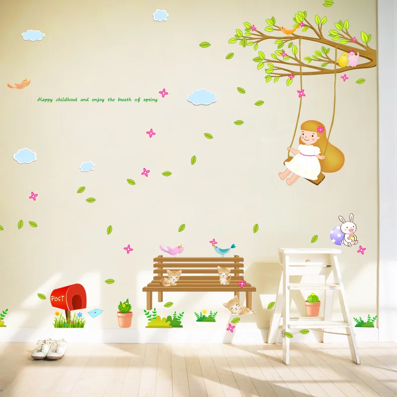 

Swing Girll Wall Decal Sticker Home Decor DIY Removable Art Vinyl Mural For Kids Room/Bedroom/TV Background/kindergarten QTB354