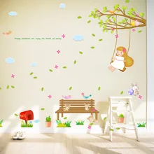 DIY Cute Swing Girl Wall Stickers for Kids Rooms Girls Home Decor Living Room Bedroom Gifts