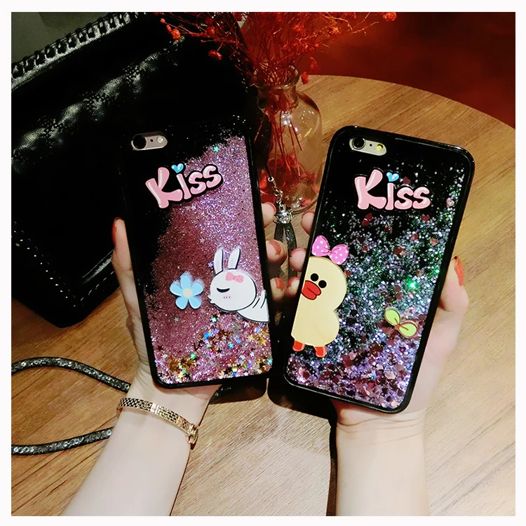 For Huawei G8 case Hybrid Liquid quicksand kiss rabbit duck with lanyard Glitter Rubber TPU Protective Case G 8 |