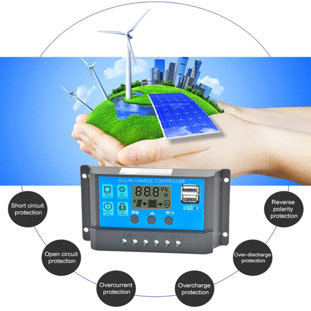 40A/50A/60A Горячая авто работа Солнечный контроллер заряда с ЖК-USB 50 в выход Солнечная Панель зарядное устройство регулятор tv Home#290030