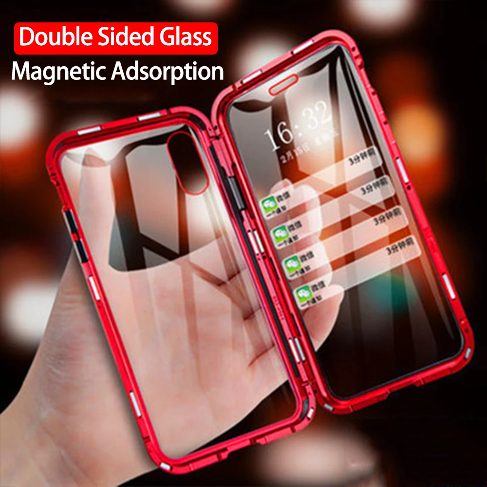 

Magnetic Adsorption Double Sided Phone Case For iPhone 6 6S 7 8 Plus Cover Case For iPhone X XR XS Max Tempered Glass Metal Case