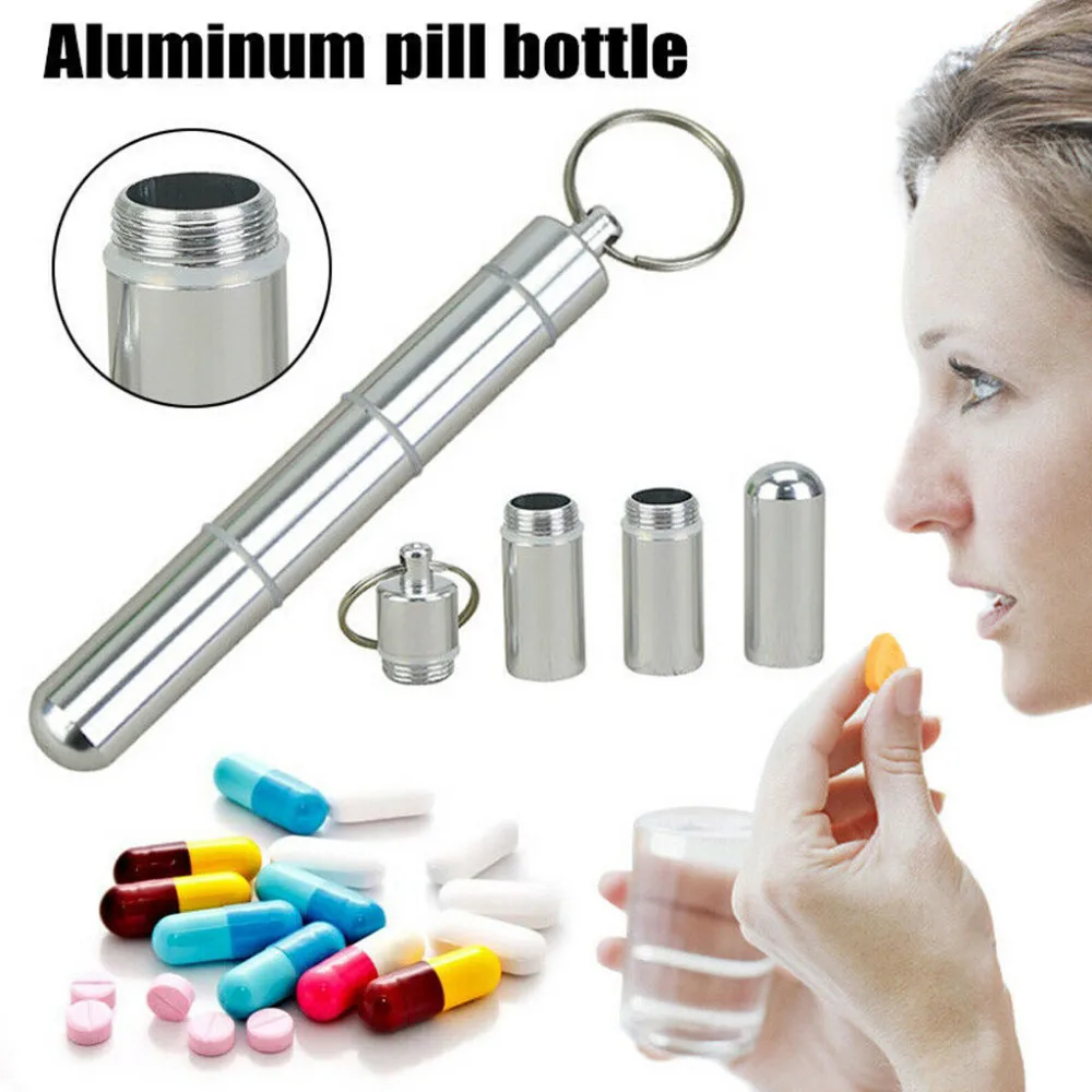 Алюминиевый сплав чехол для лекарств на открытом воздухе портативная бутылка для таблеток с несколькими отсеками водонепроницаемый картридж для сигарет брелок