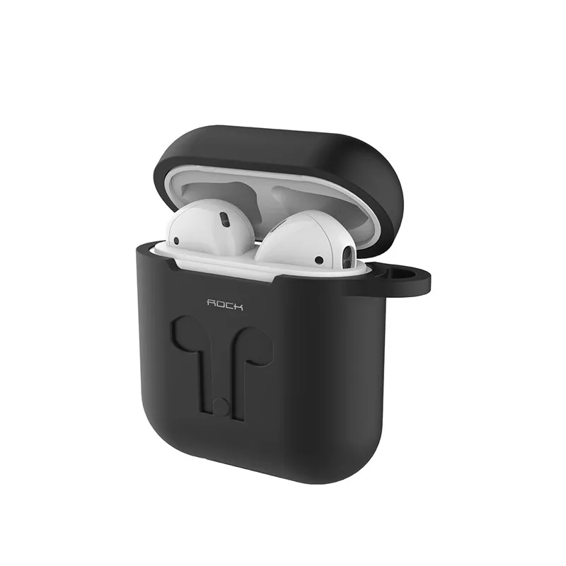 ROCK защитное кремниевое наружное покрытие для Apple Airpods чехол для переноски беспроводной Bluetooth наушники аксессуары для Air Pods чехол - Цвет: Black