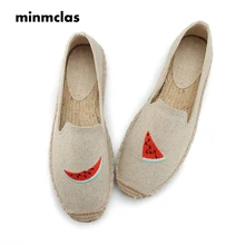 Новинка года; модные удобные женские повседневные Эспадрильи с фруктовым арбузом; дышащая льняная парусиновая обувь для девочек; цвет розовый