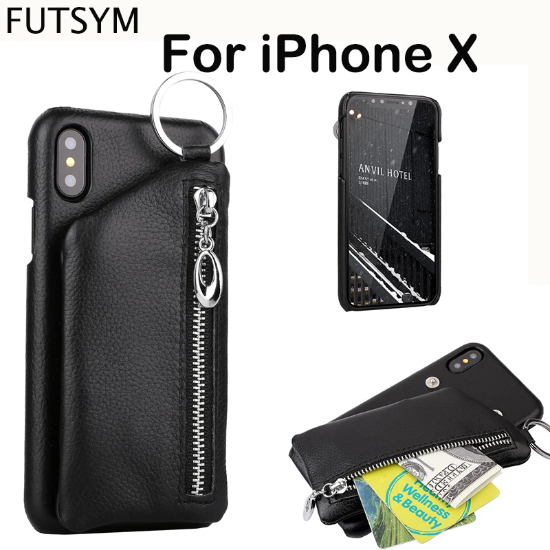 Luxury Brand Genuine Real Leather Wallet With Card and Ring Holder Back Cover Phone Bags for iPhone X Case 360 Degree Protection